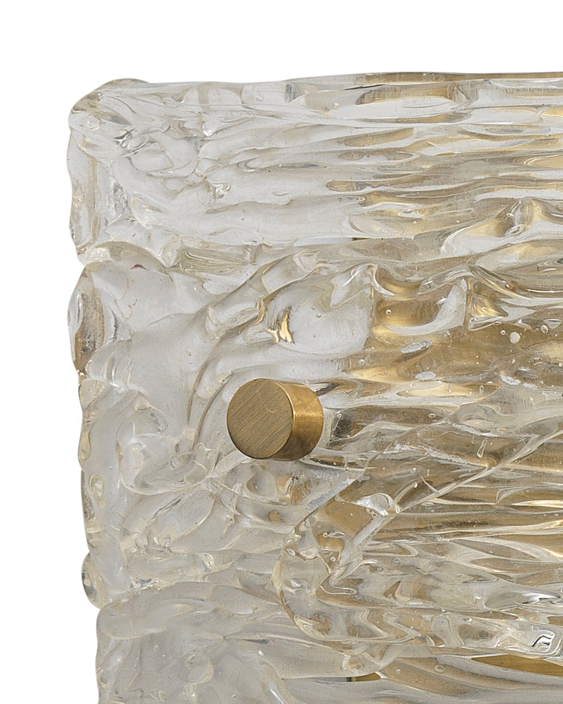 Swan Curved Glass Sconce, Small in Clear Textured Glass & Antique Brass Metal