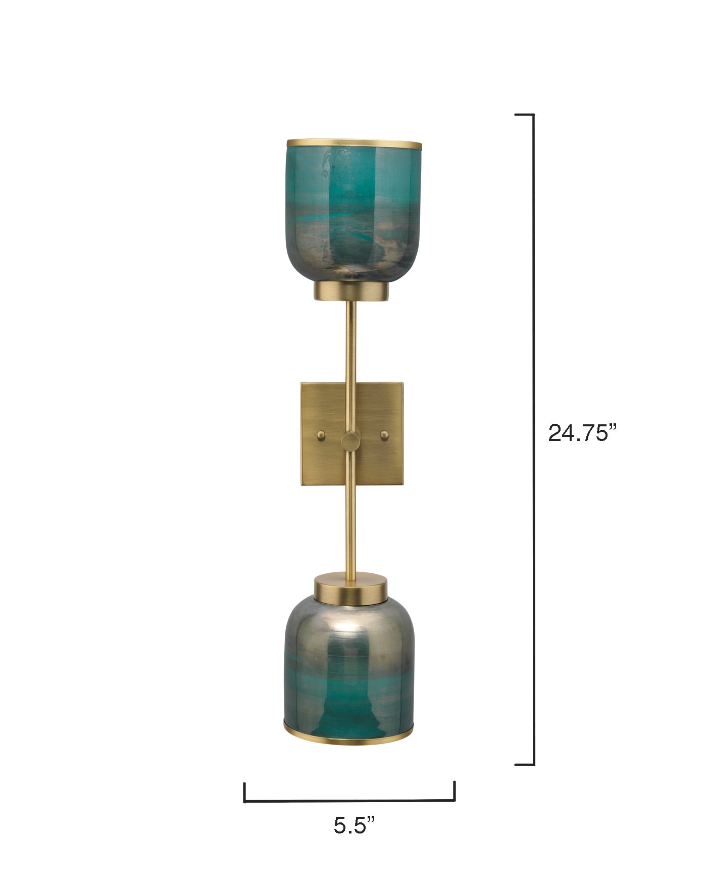 Vapor Double Sconce in Antique Brass & Aqua Metallic Glass