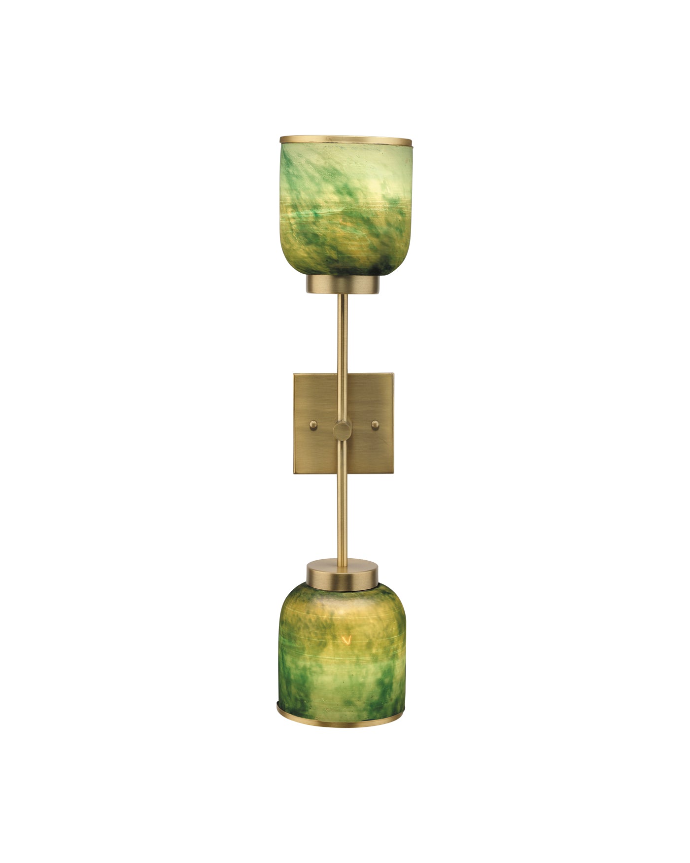 Vapor Double Sconce in Antique Brass & Aqua Metallic Glass