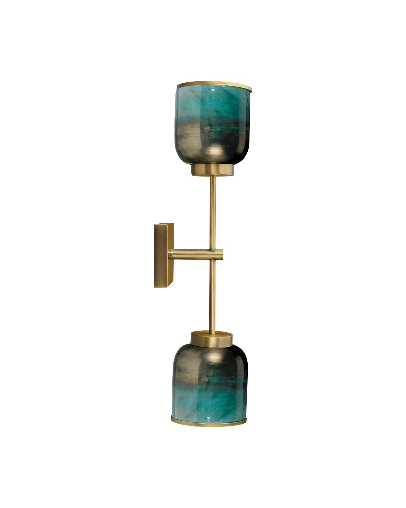 Vapor Double Sconce in Antique Brass & Aqua Metallic Glass