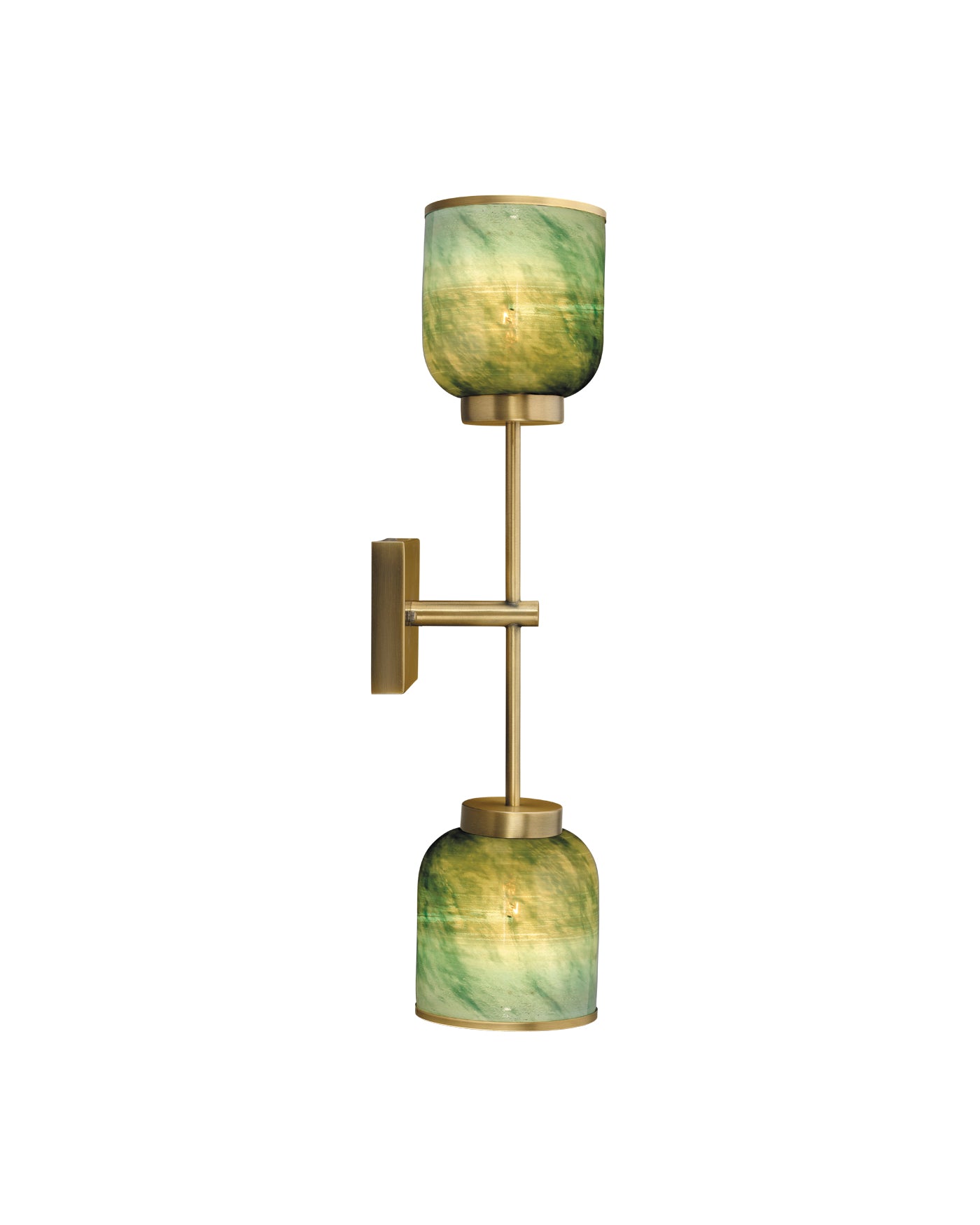 Vapor Double Sconce in Antique Brass & Aqua Metallic Glass