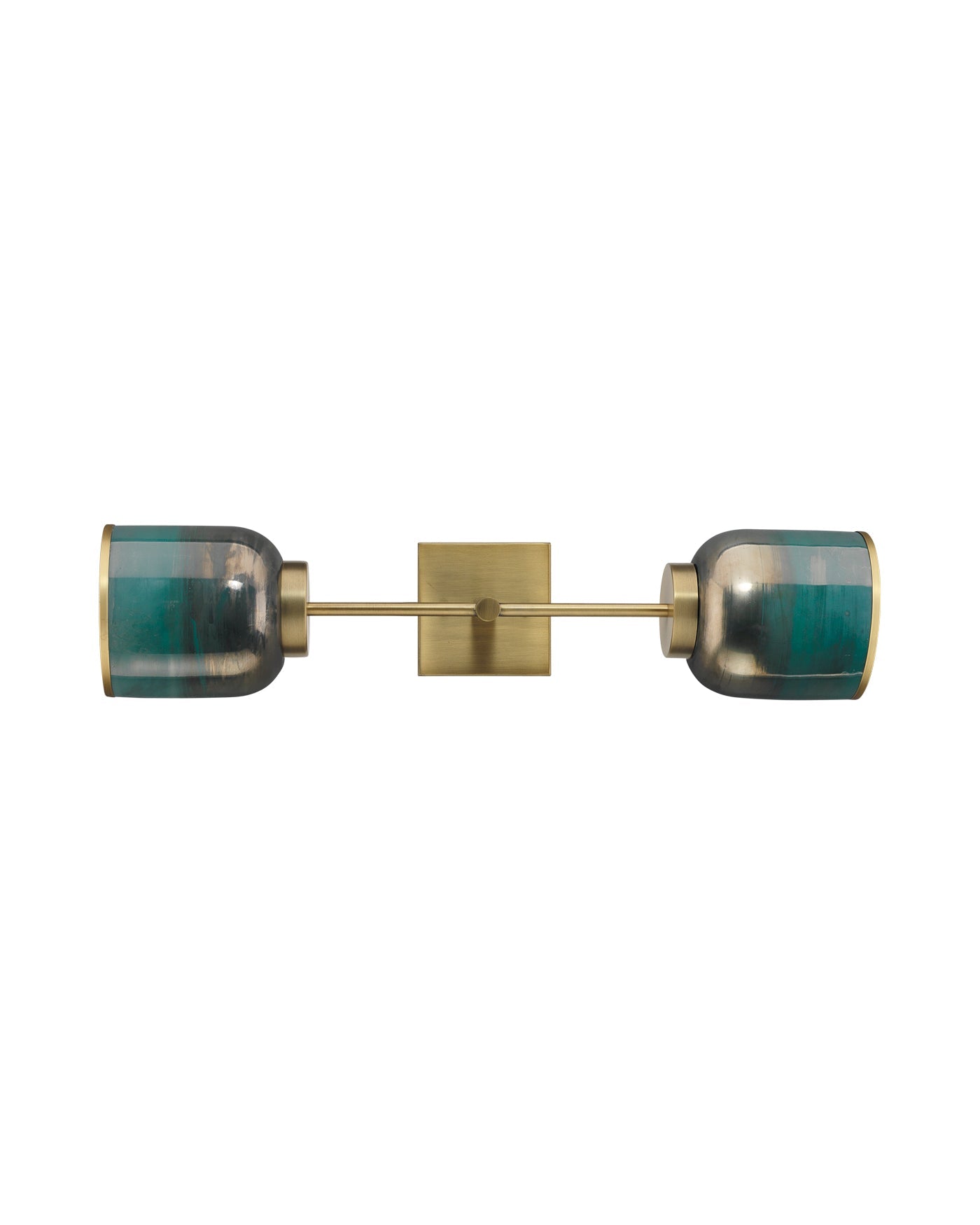 Vapor Double Sconce in Antique Brass & Aqua Metallic Glass