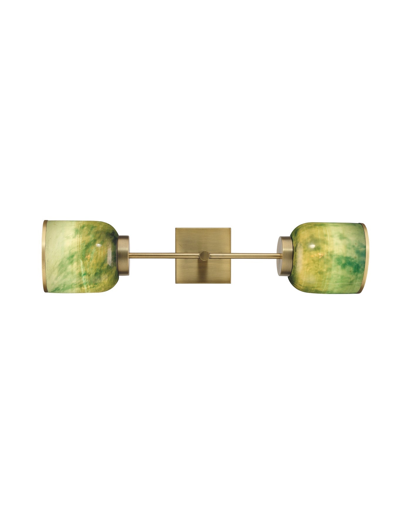 Vapor Double Sconce in Antique Brass & Aqua Metallic Glass