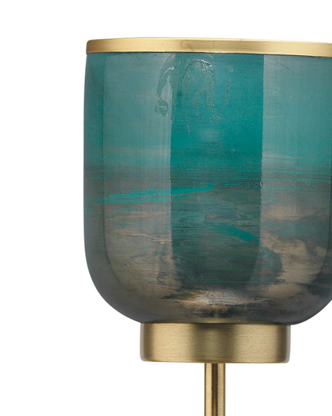 Vapor Double Sconce in Antique Brass & Aqua Metallic Glass