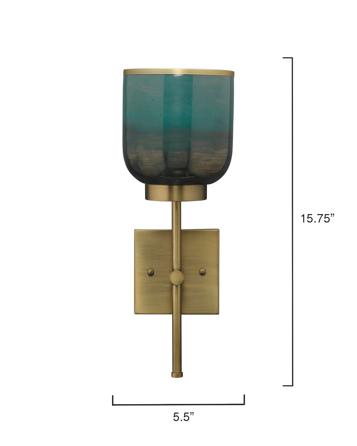 Vapor Single Sconce in Antique Brass & Aqua Metallic Glass