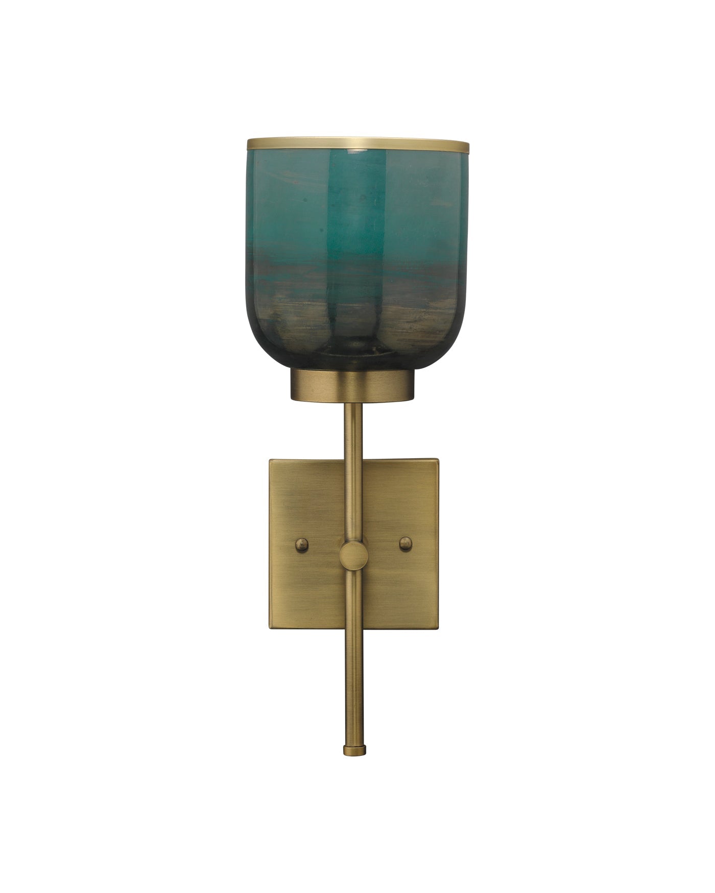 Vapor Single Sconce in Antique Brass & Aqua Metallic Glass