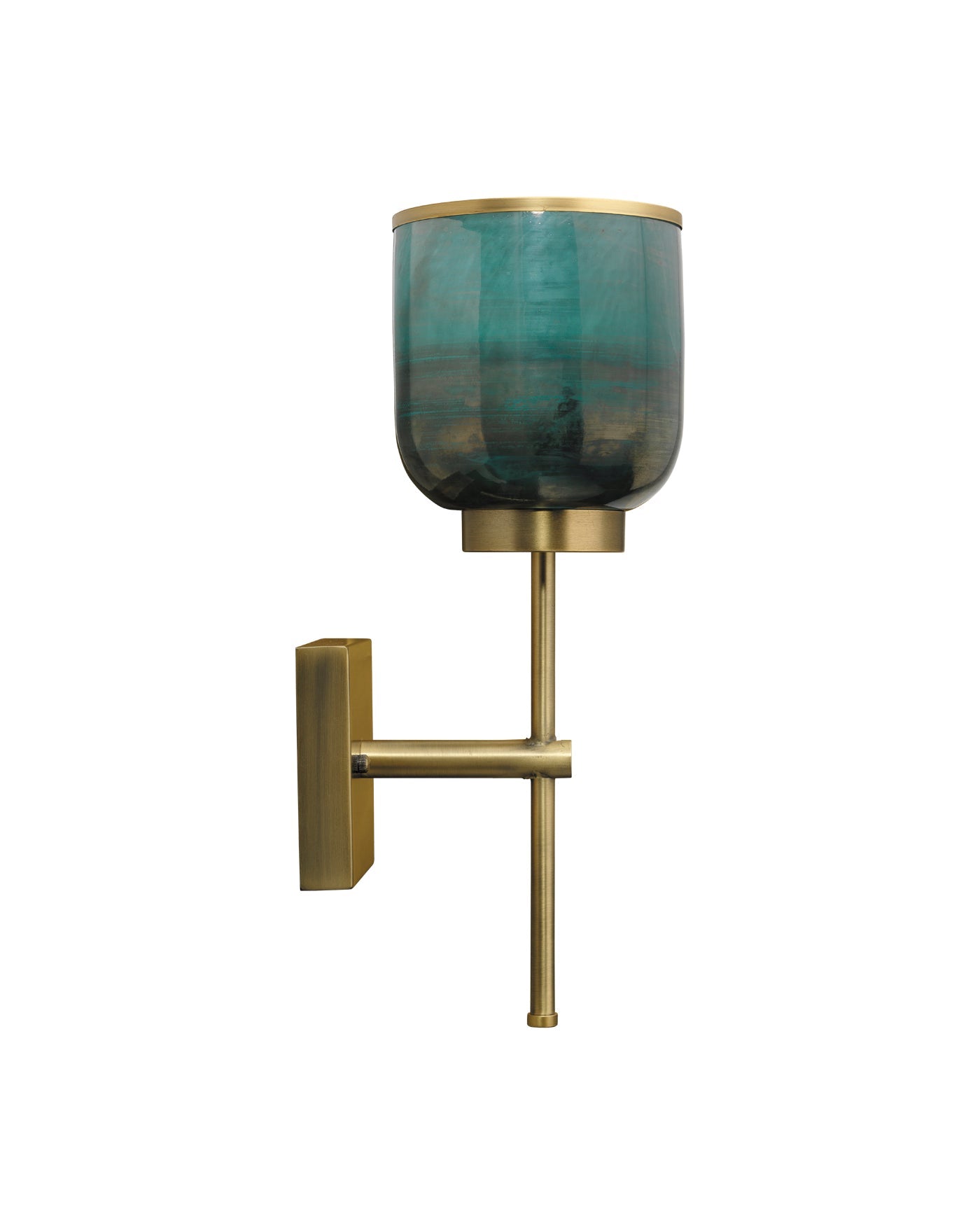 Vapor Single Sconce in Antique Brass & Aqua Metallic Glass