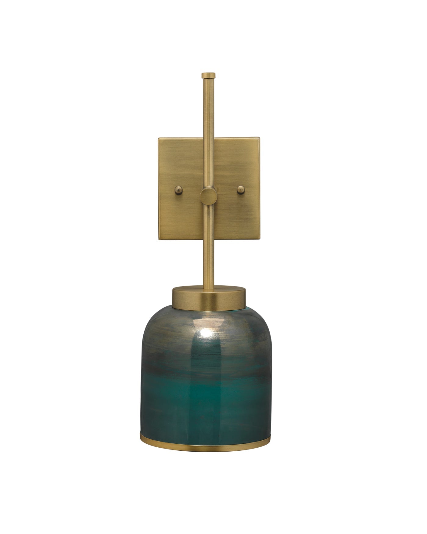 Vapor Single Sconce in Antique Brass & Aqua Metallic Glass