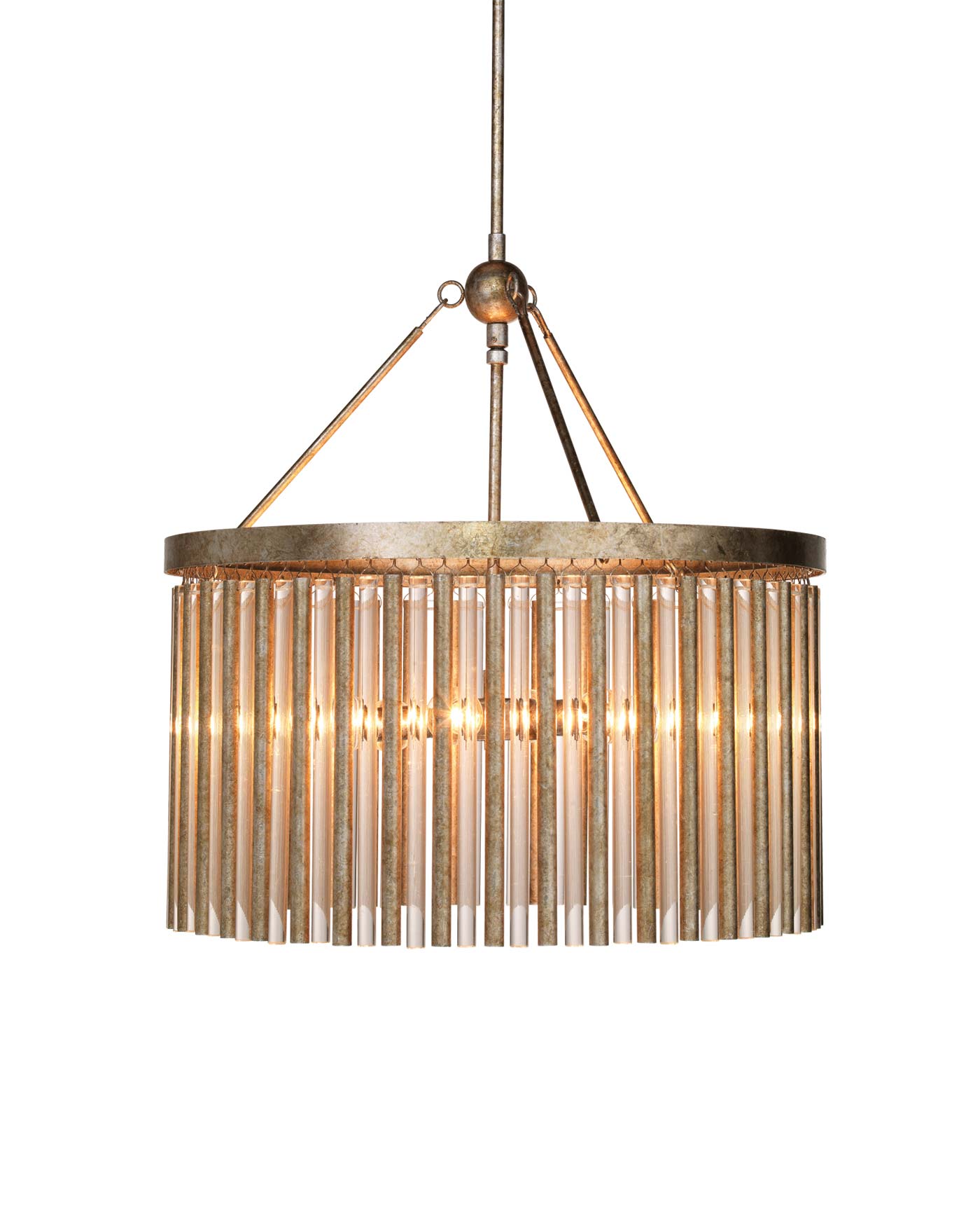 Andromeda Chandelier in Champagne Leaf Metal & Glass Tubes