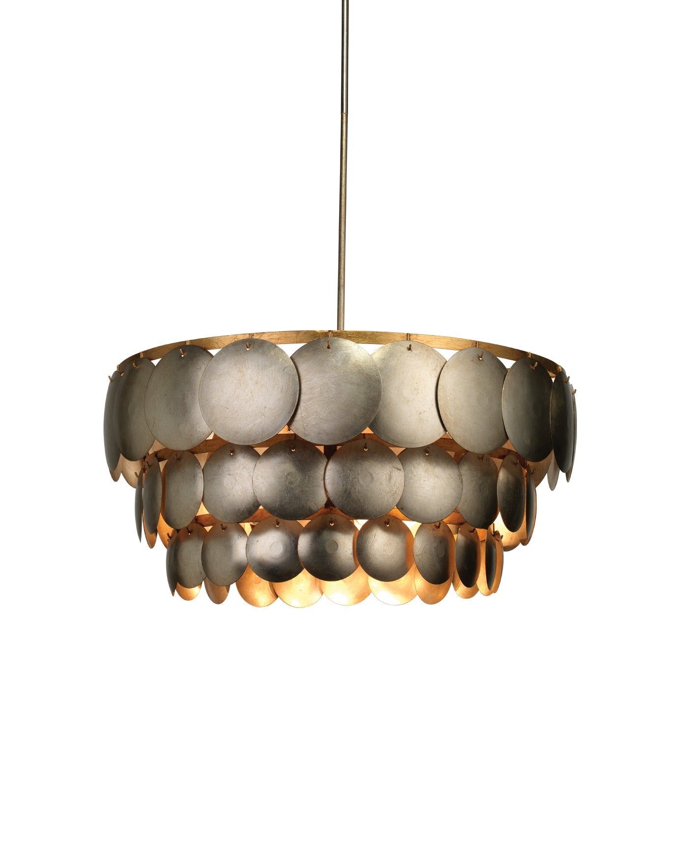 Calypso Three Tier Chandelier in Champagne Metal Leafing with Gold Leaf Trim