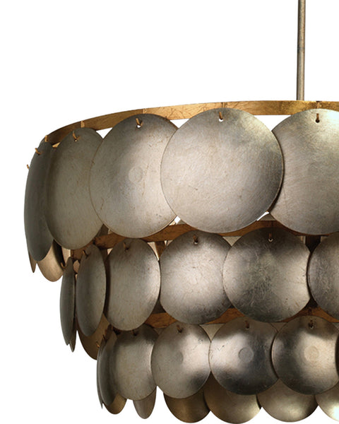 Calypso Three Tier Chandelier in Champagne Metal Leafing with Gold Leaf Trim