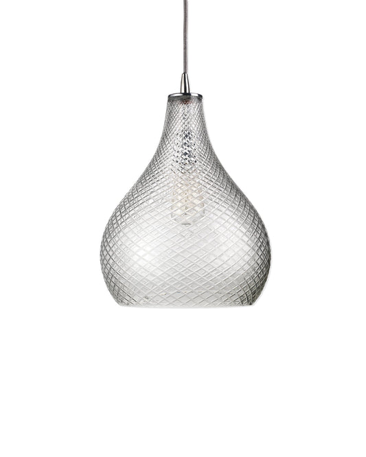 Cut Glass Curved Pendant, Large in Clear Glass