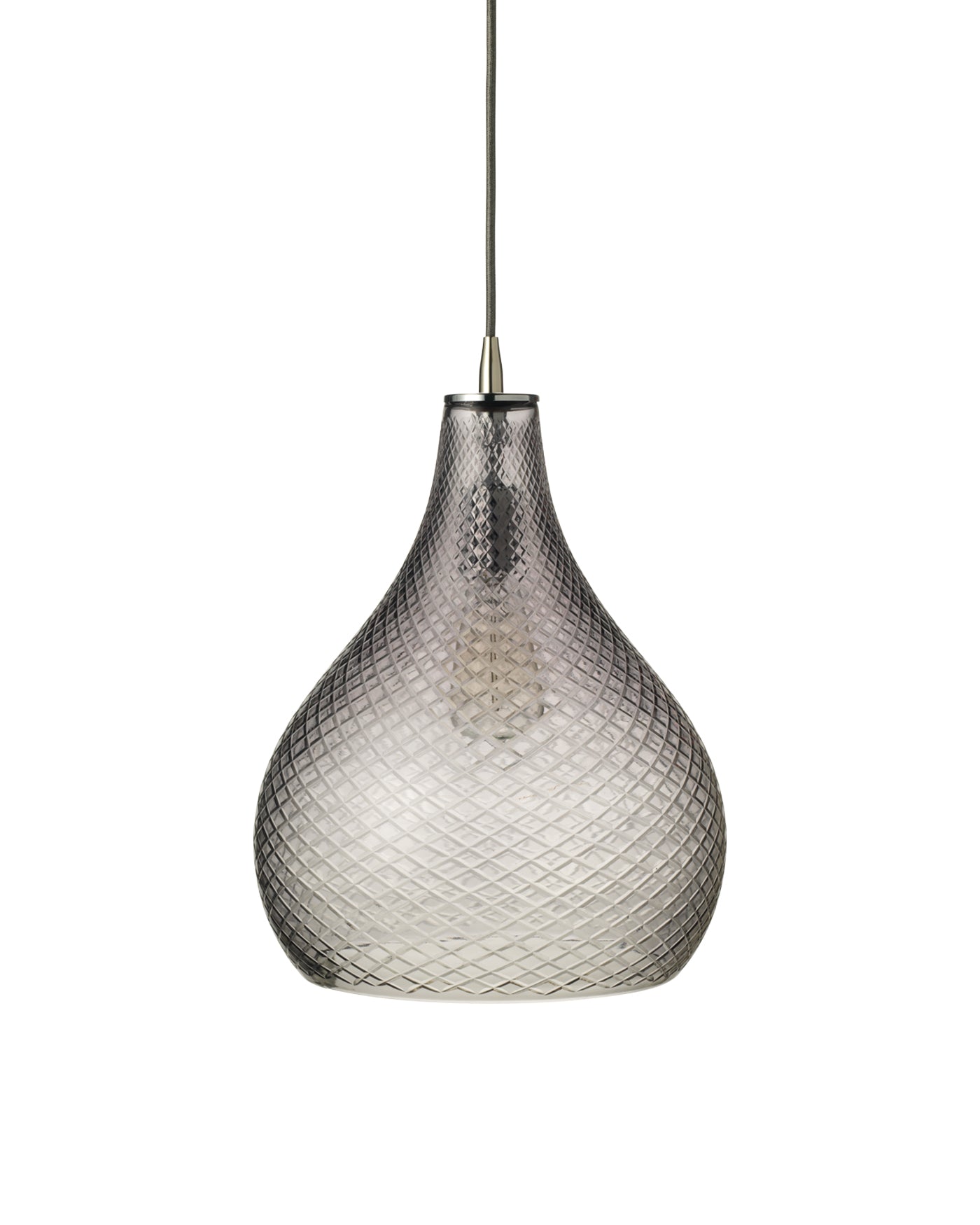 Cut Glass Curved Pendant, Large in Grey Glass