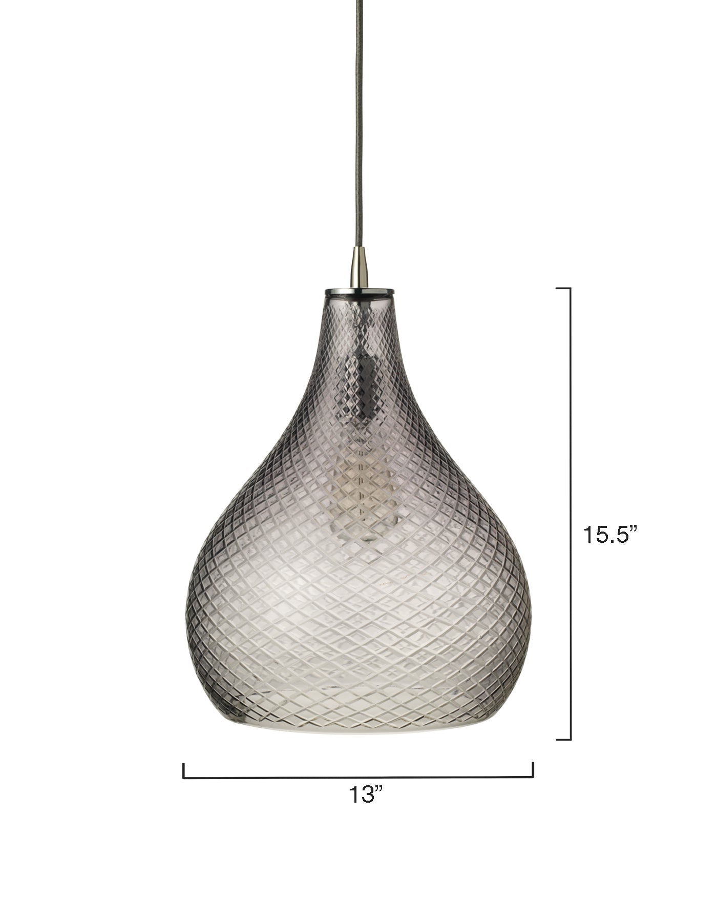 Cut Glass Curved Pendant, Large in Grey Glass