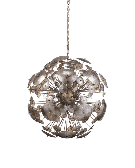 Constellation Round Chandelier in Antique Mercury Glass & Champagne Leaf Metal