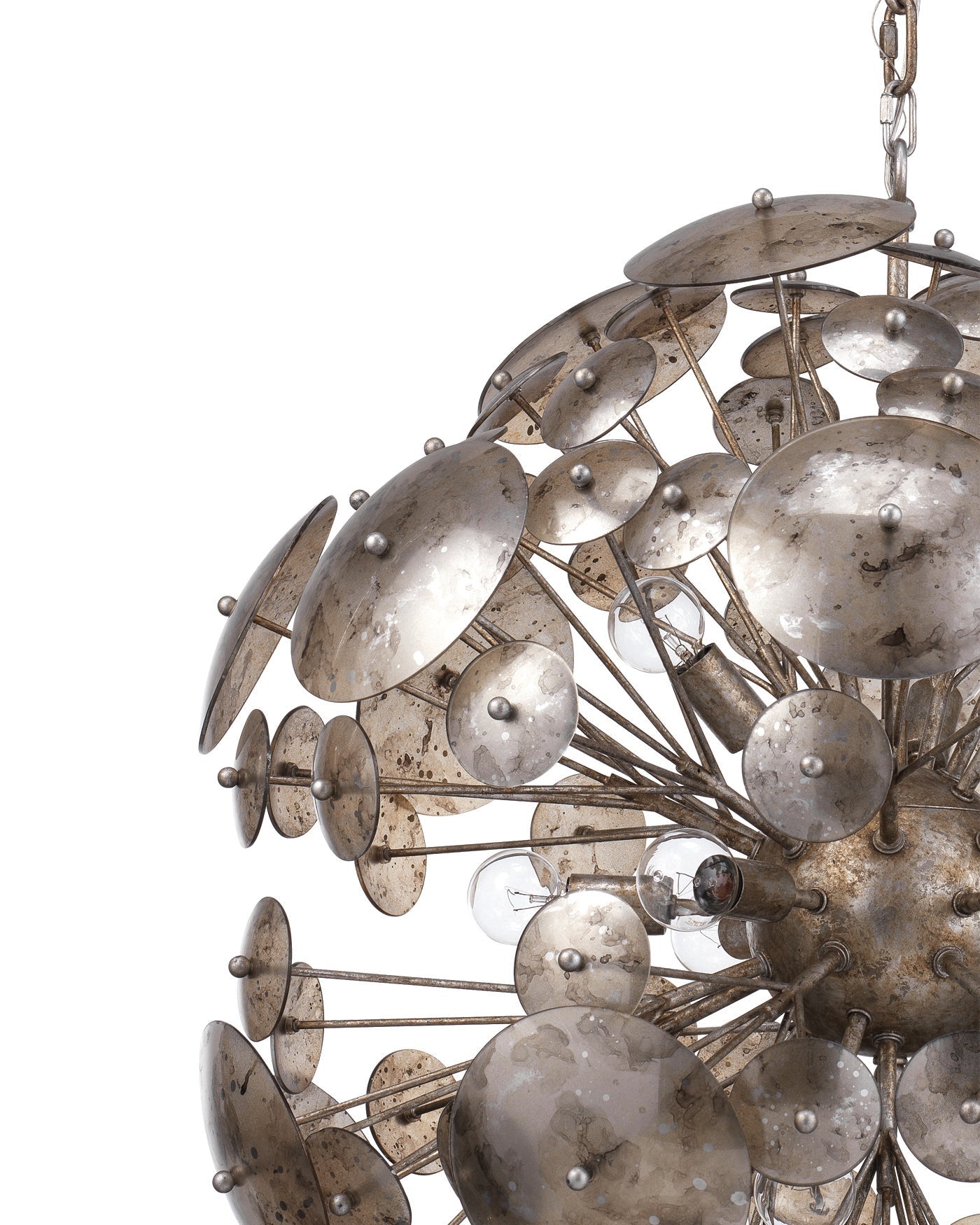 Constellation Round Chandelier in Antique Mercury Glass & Champagne Leaf Metal