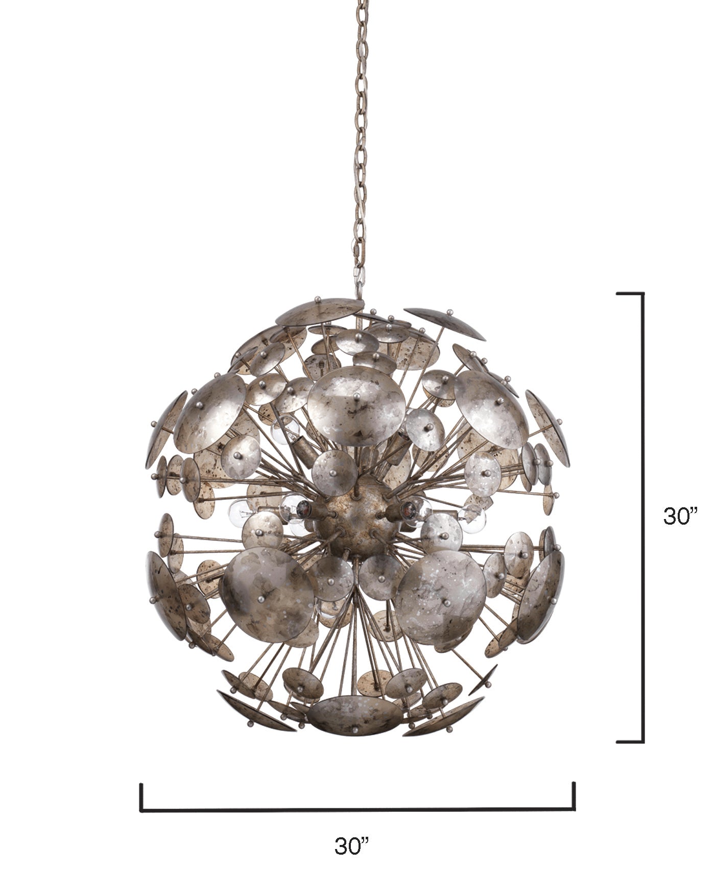 Constellation Round Chandelier in Antique Mercury Glass & Champagne Leaf Metal