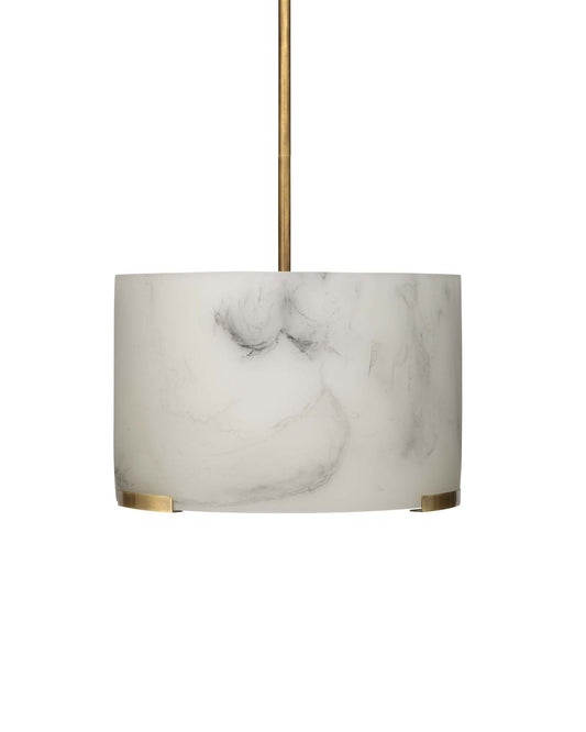 Elancourt Pendant in  White Faux Alabaster & Antique Brass Metal With Acrylic Diffuser