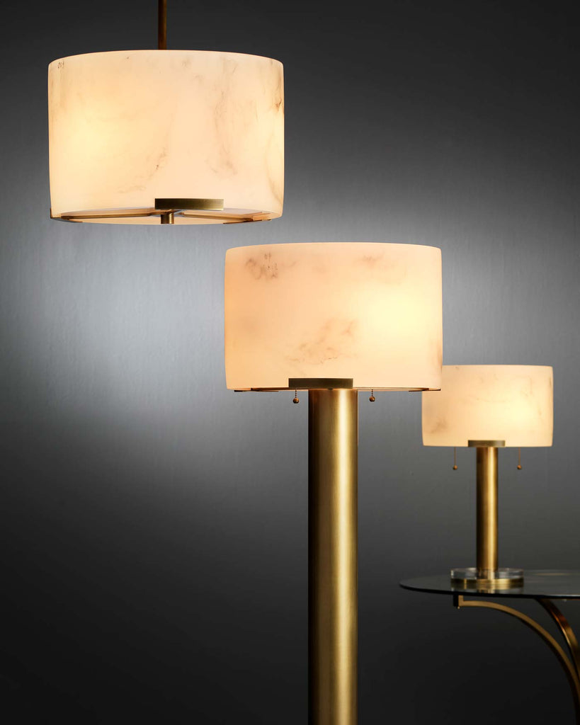 Elancourt Pendant in  White Faux Alabaster & Antique Brass Metal With Acrylic Diffuser