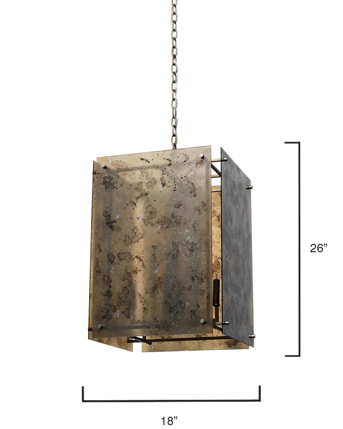 Gravity Lantern Chandelier in Antique Mercury Glass & Champagne Leaf Metal