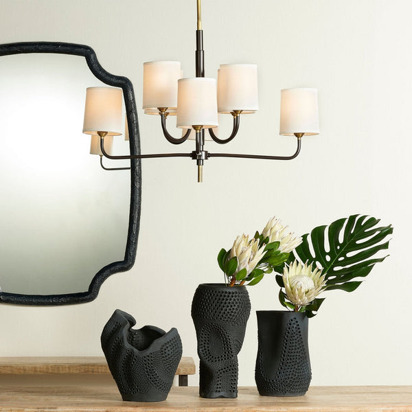 Lawton 8 Light Chandelier in Antique Brass With White Linen Shades
