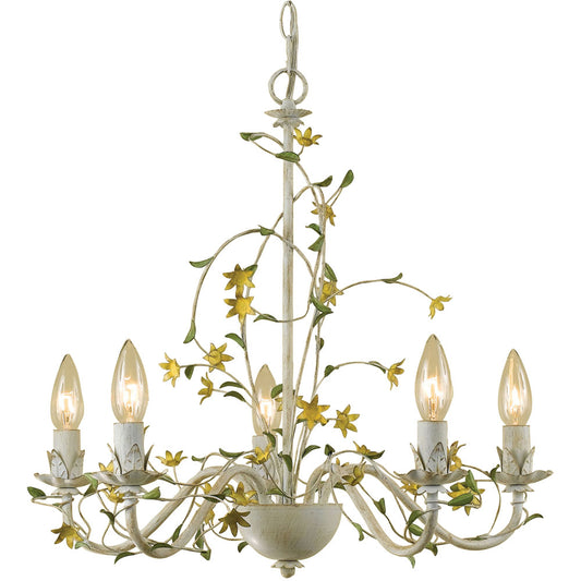 Star Flower Chandelier, 5-60W Candle Bulbs, 19"HX20"W, Swag or Hardwire