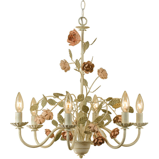 Ramblin Rose Chandelier, 6-60W Candle Bulbs, 22"HX21"W, Swag or Hardwire