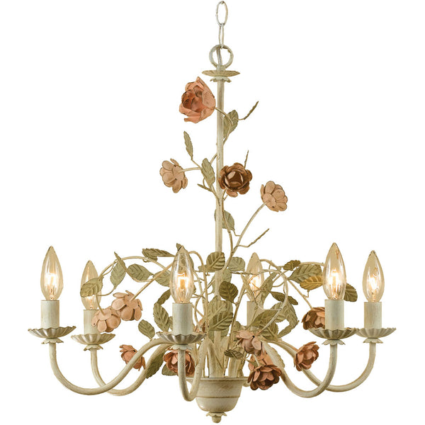 Ramblin Rose Chandelier, 6-60W Candle Bulbs, 22