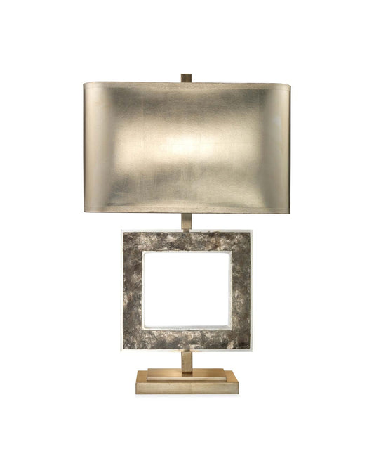 Acropolis Table Lamp With Rectangle Shade in Silver Leaf With Champagne foil lining