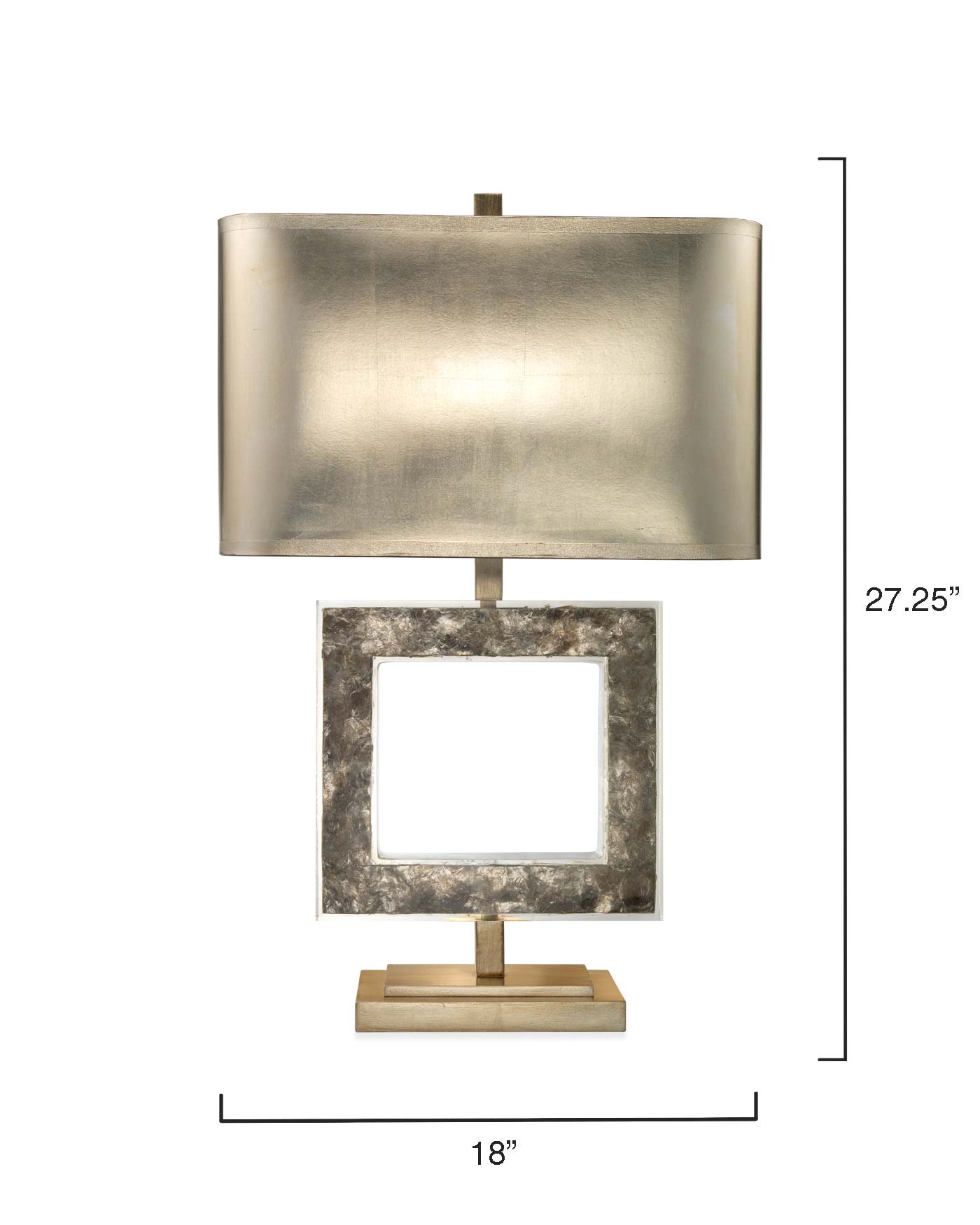 Acropolis Table Lamp With Rectangle Shade in Silver Leaf With Champagne foil lining