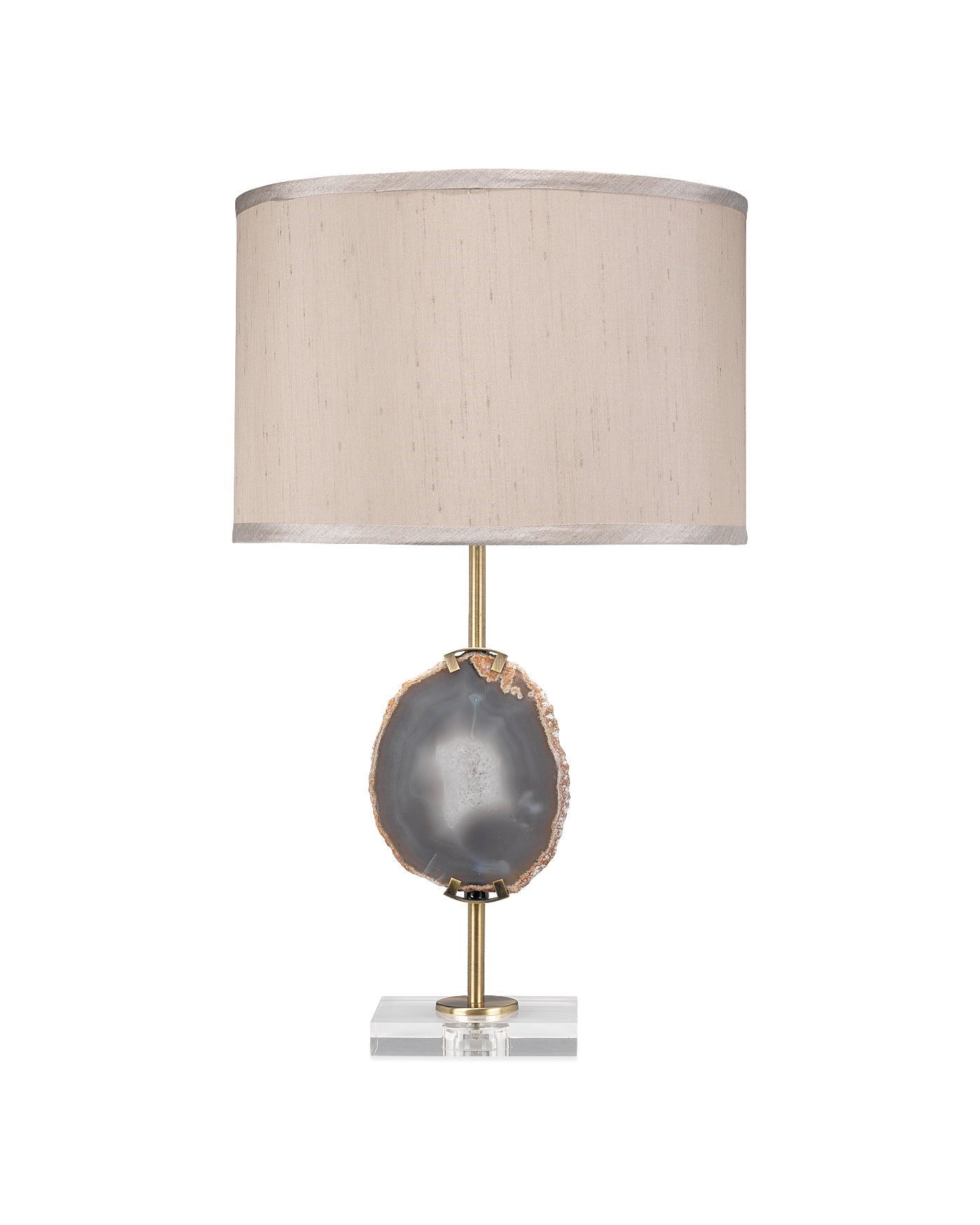 Agate Slice Table Lamp in Natural Lavendar Agate & Antique Brass Metal