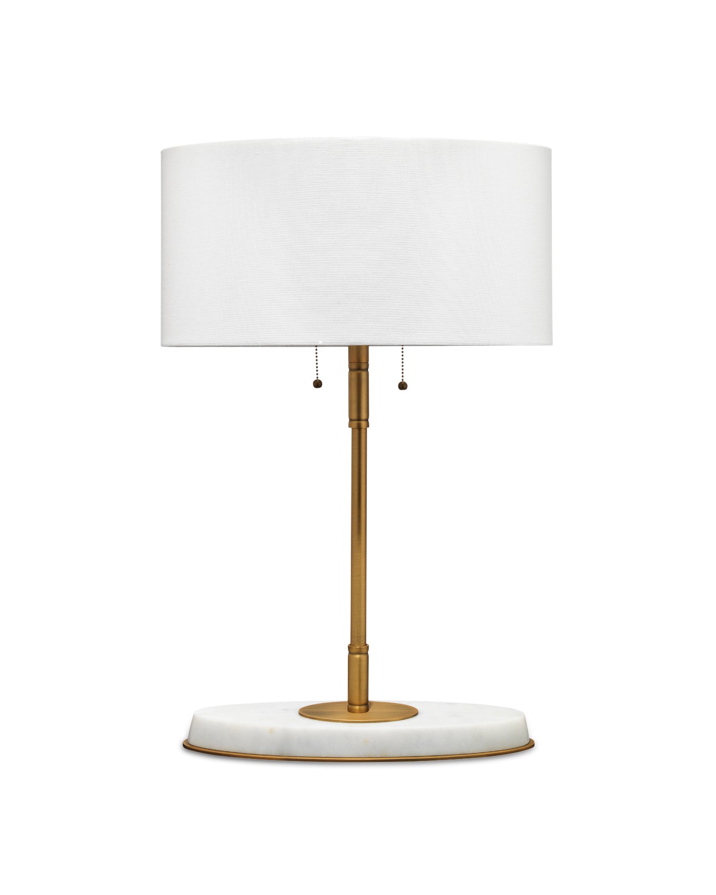 Barcroft Table Lamp in Antique Brass & White Marble With White Linen Oval Shade