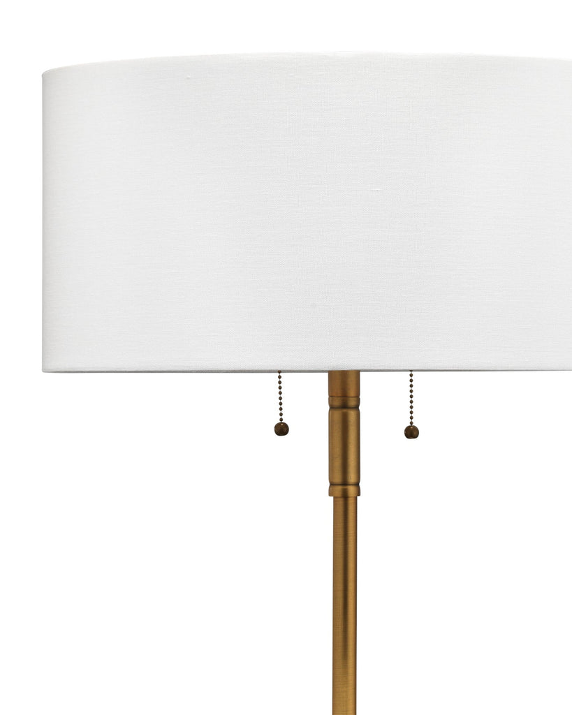 Barcroft Table Lamp in Antique Brass & White Marble With White Linen Oval Shade