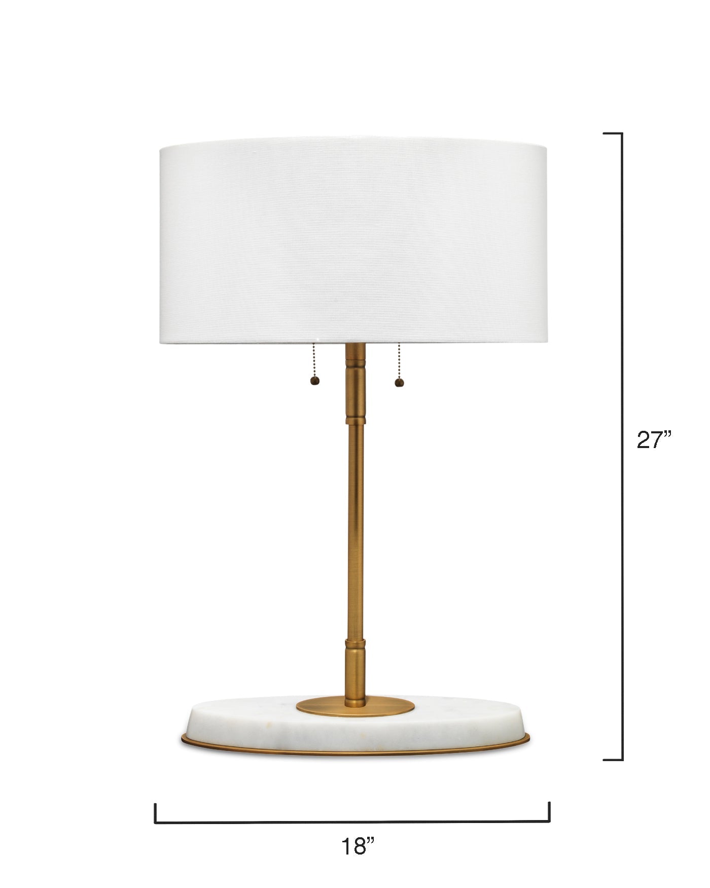 Barcroft Table Lamp in Antique Brass & White Marble With White Linen Oval Shade