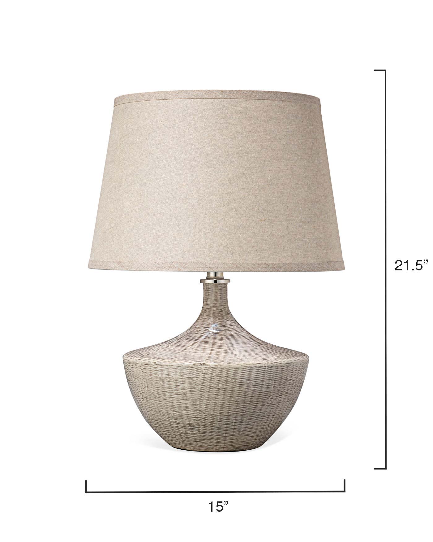 Basketweave Table Lamp in Off White Ceramic With Medium Open Cone Shade in Natural Linen