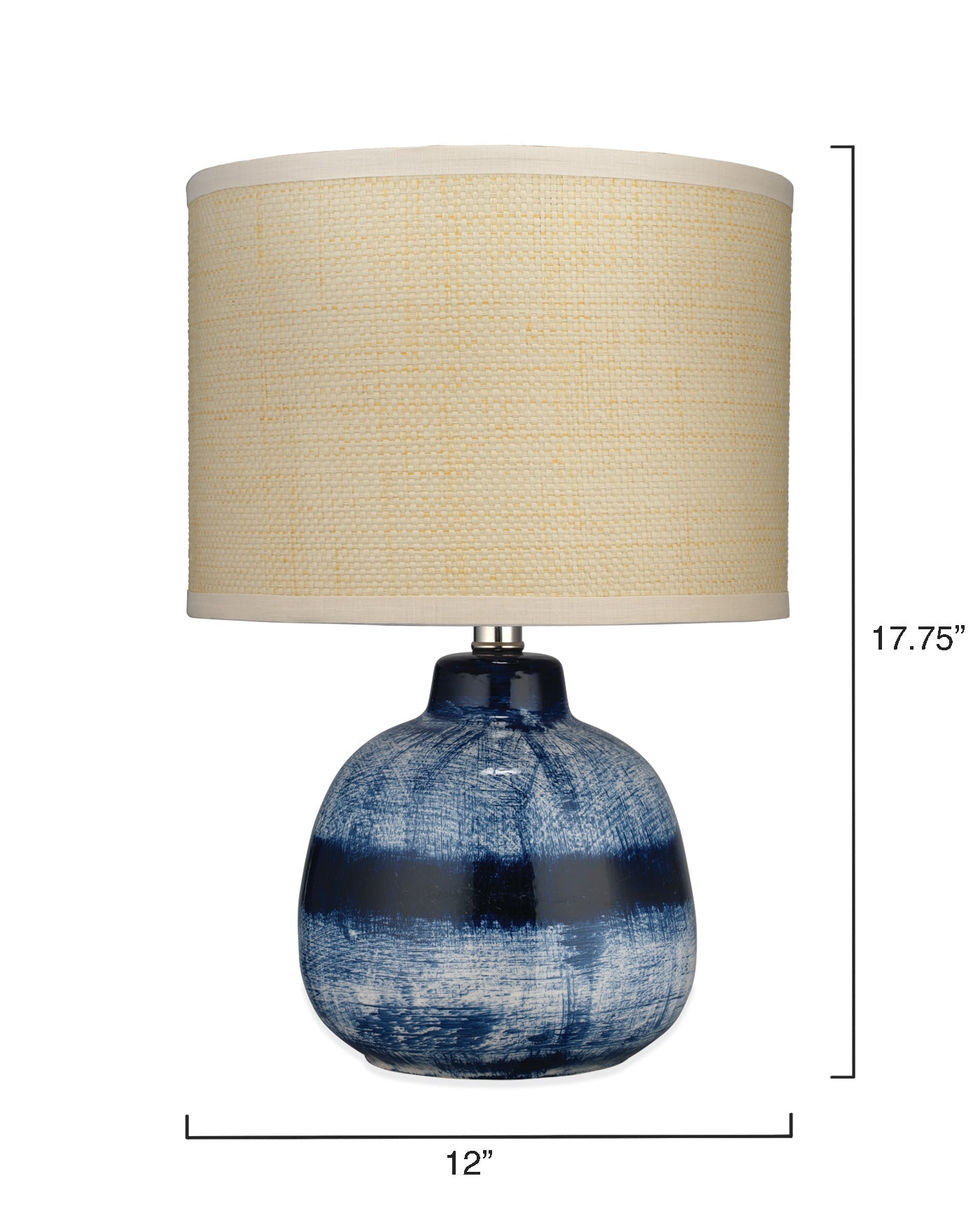 Batik Table Lamp, Small in Indigo Ceramic With Drum Shade in White Linen