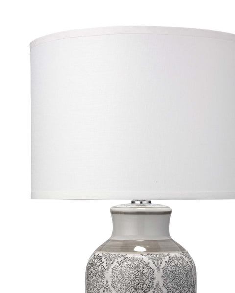 Beatrice Table Lamp in Grey Ceramic With Classic Drum Shade in Stone Linen