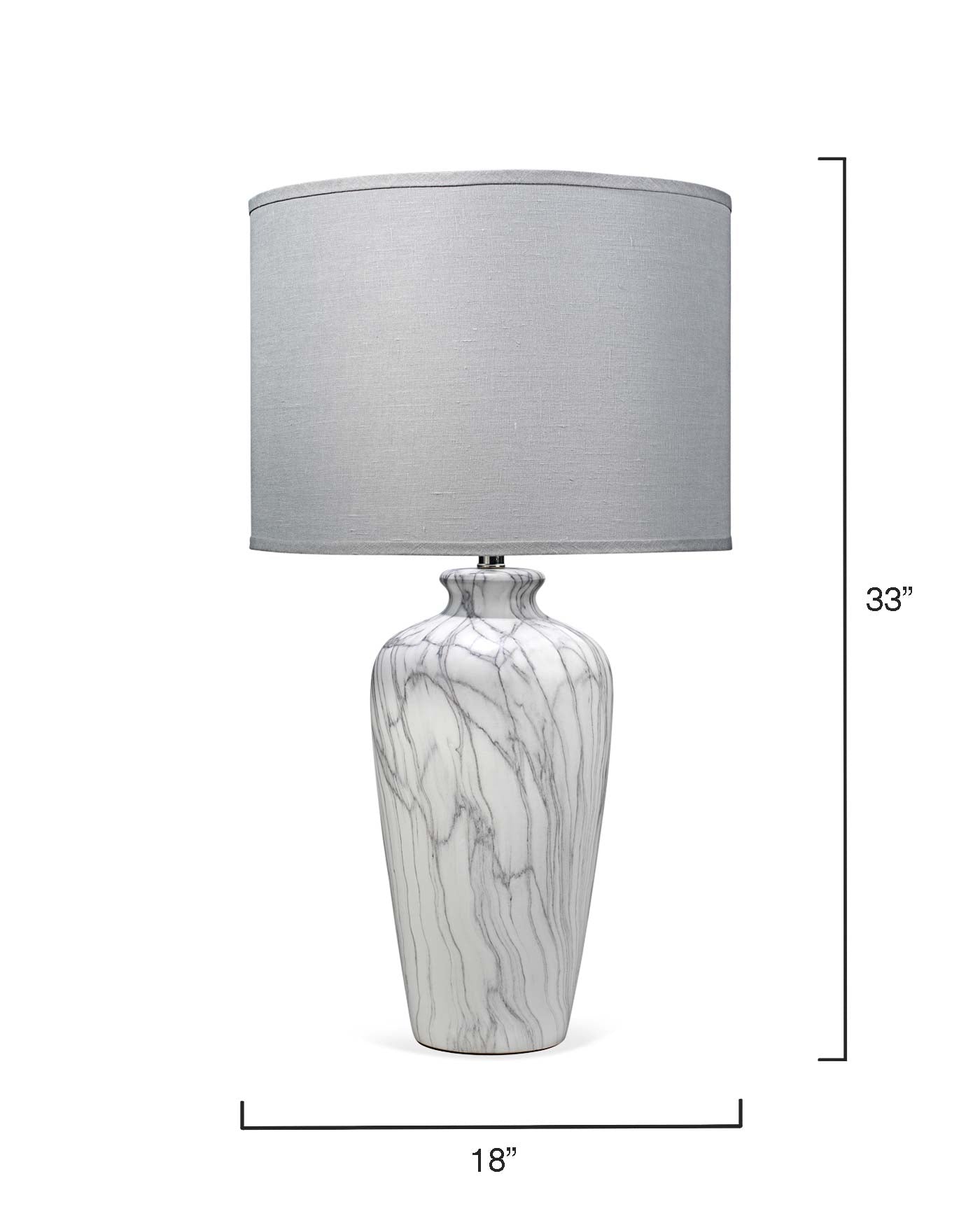 Bedrock Table Lamp in Marbled Ceramic With Large Drum Shade in Grey Linen