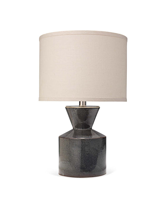 Berkley Table Lamp in Blue Cermic With Small Drum Shade in White Linen