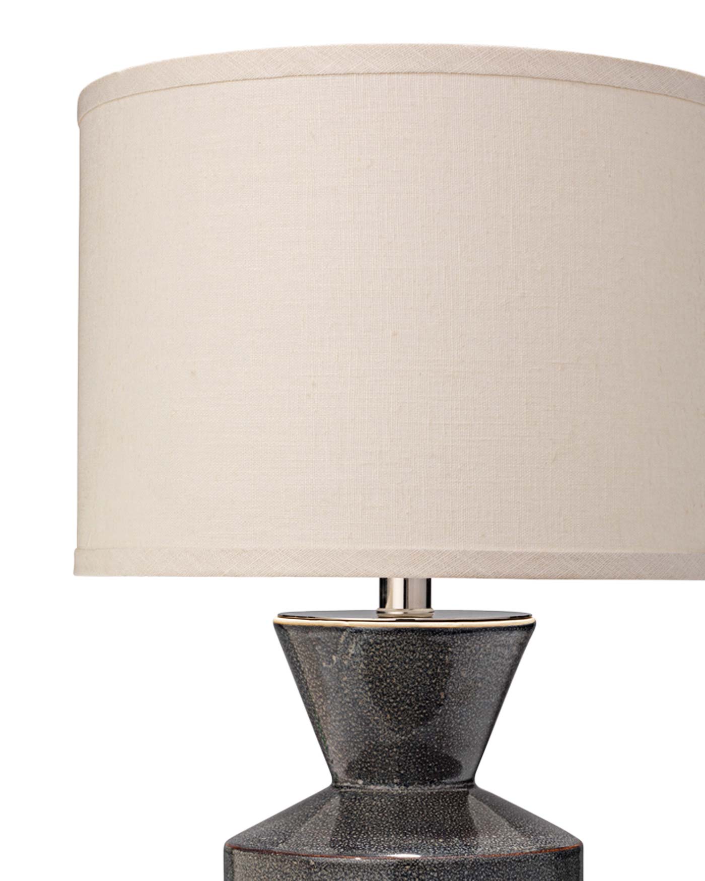 Berkley Table Lamp in Blue Cermic With Small Drum Shade in White Linen