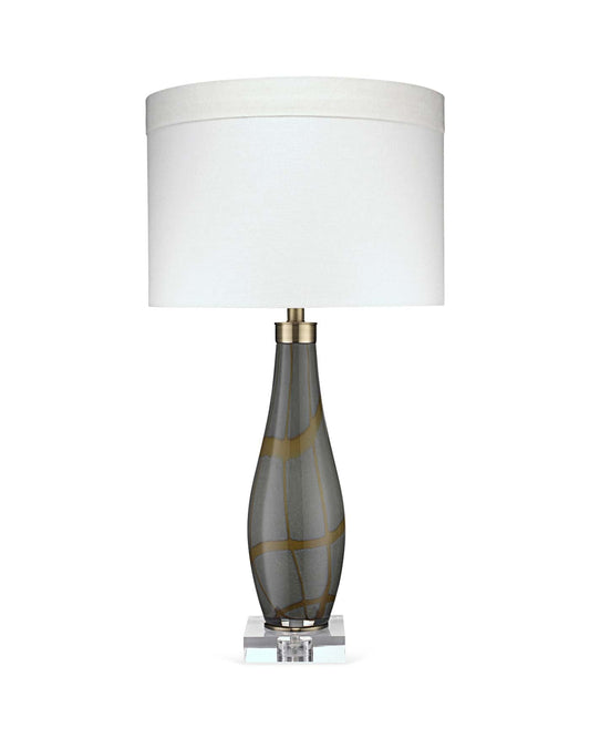 Boa Table Lamp in Taupe Glass with Classic Drum Shade in Sea Salt Linen