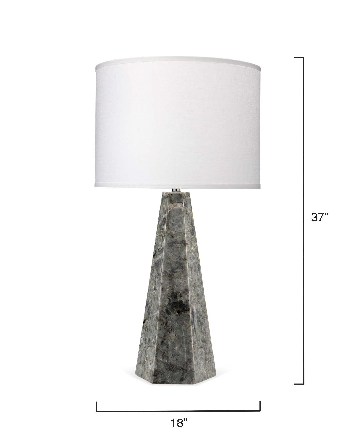 Borealis Hexagon Table Lamp in Labradorite With Large Drum Shade in White Linen