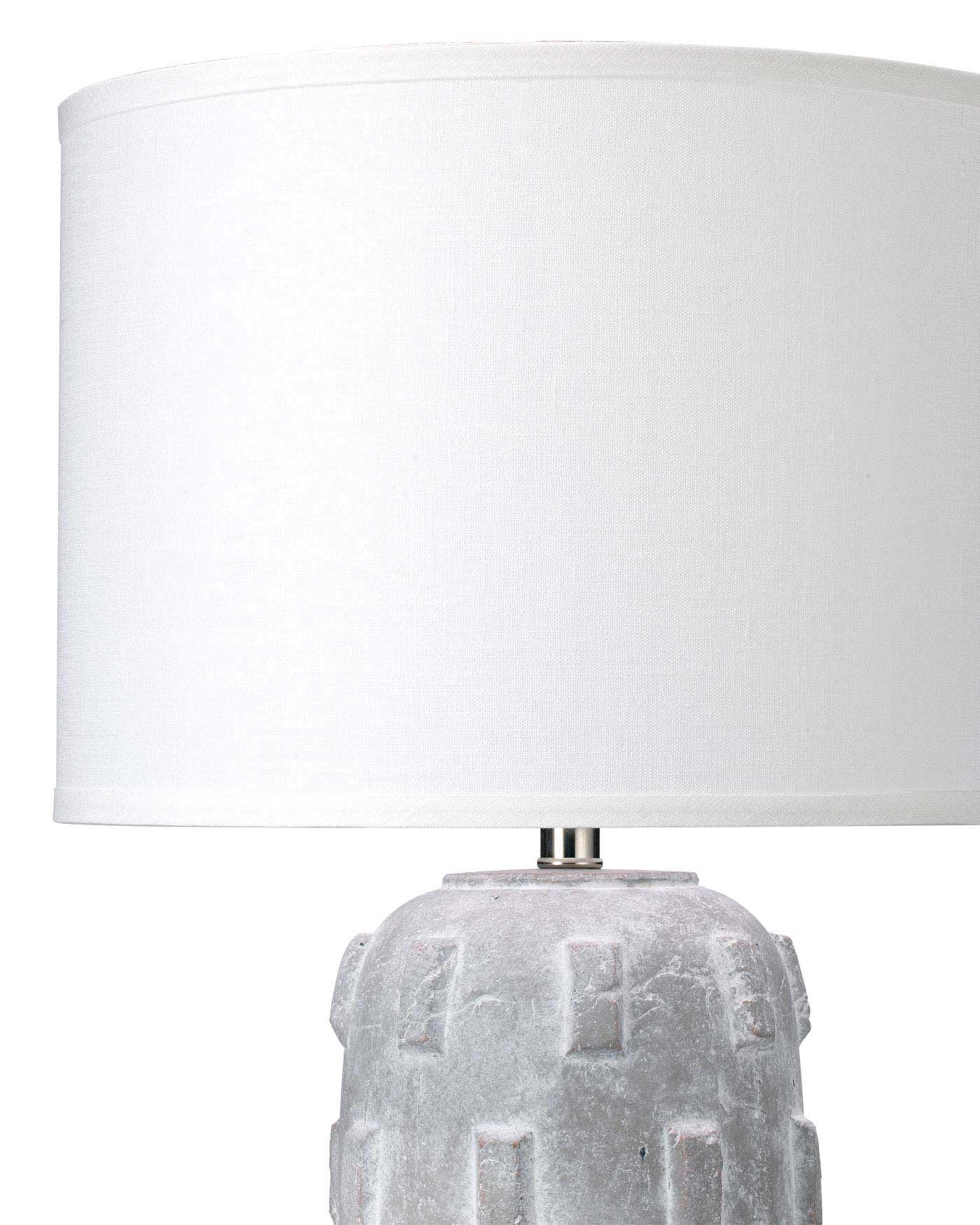 Boulder Table Lamp in Grey Ceramic With Classic Drum Shade in White Linen