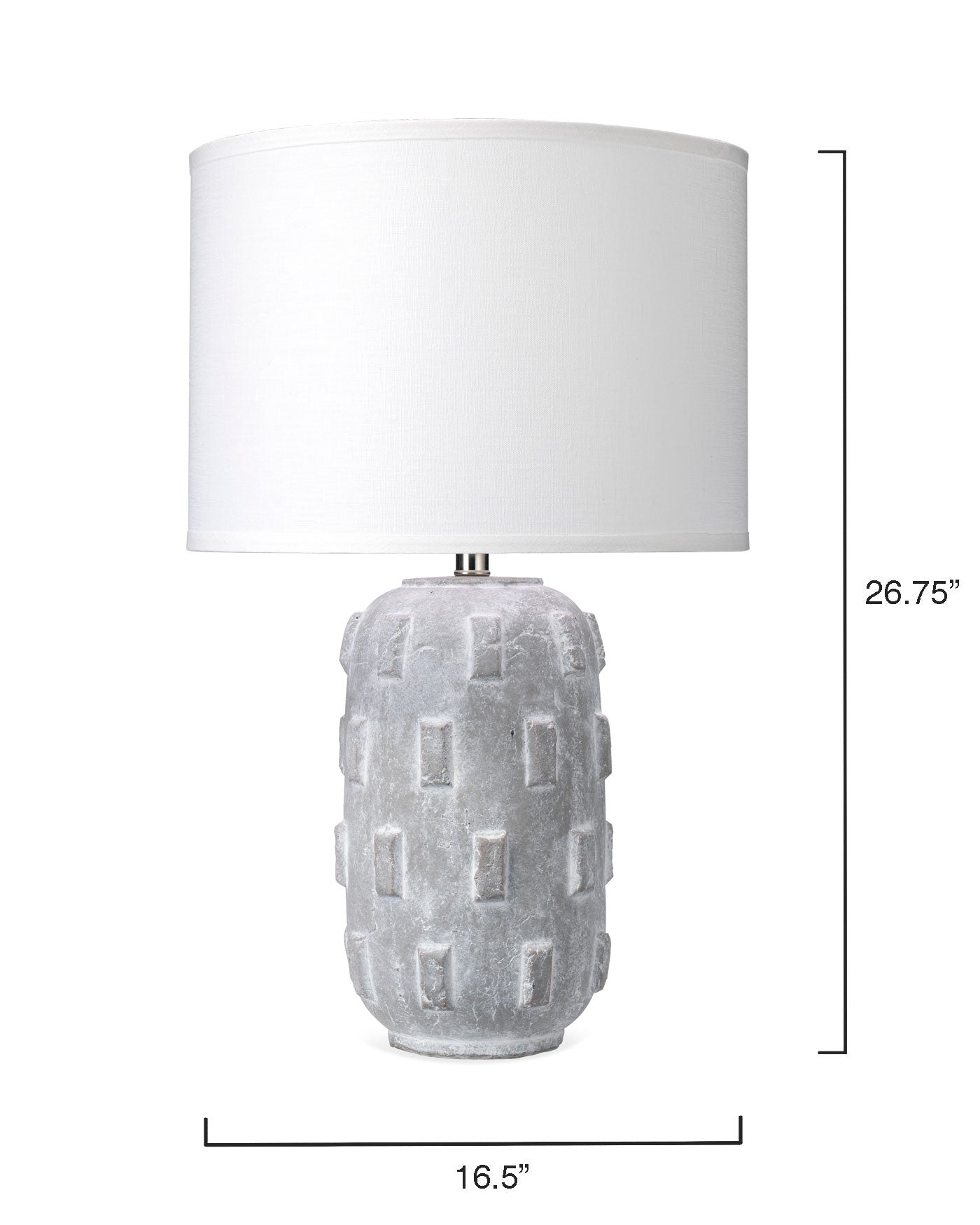 Boulder Table Lamp in Grey Ceramic With Classic Drum Shade in White Linen