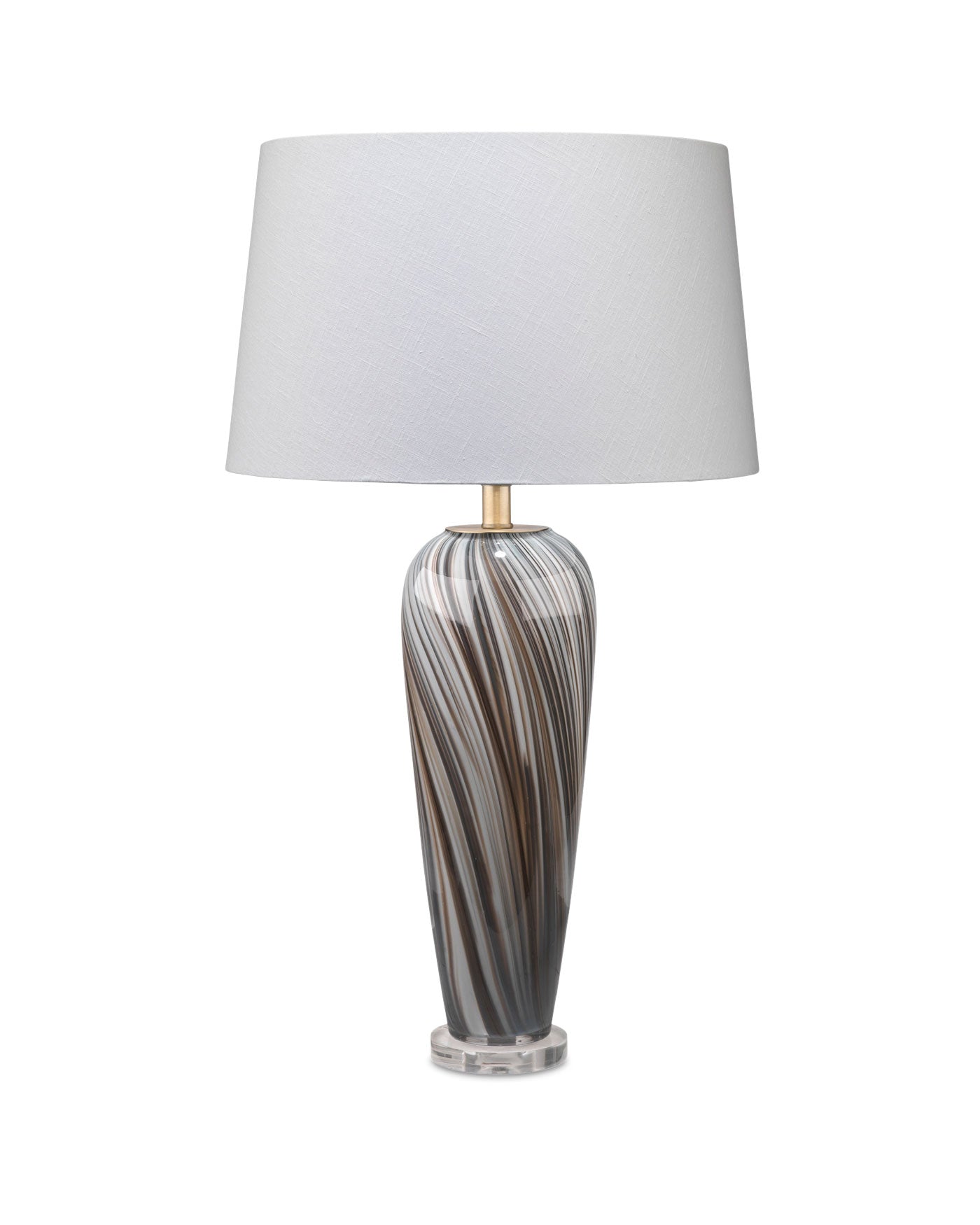 Bridgette Table Lamp in Grey & Black Swirled Glass With Cone Shade in White Linen