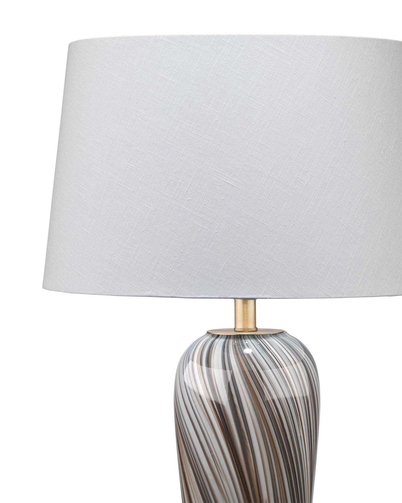 Bridgette Table Lamp in Grey & Black Swirled Glass With Cone Shade in White Linen