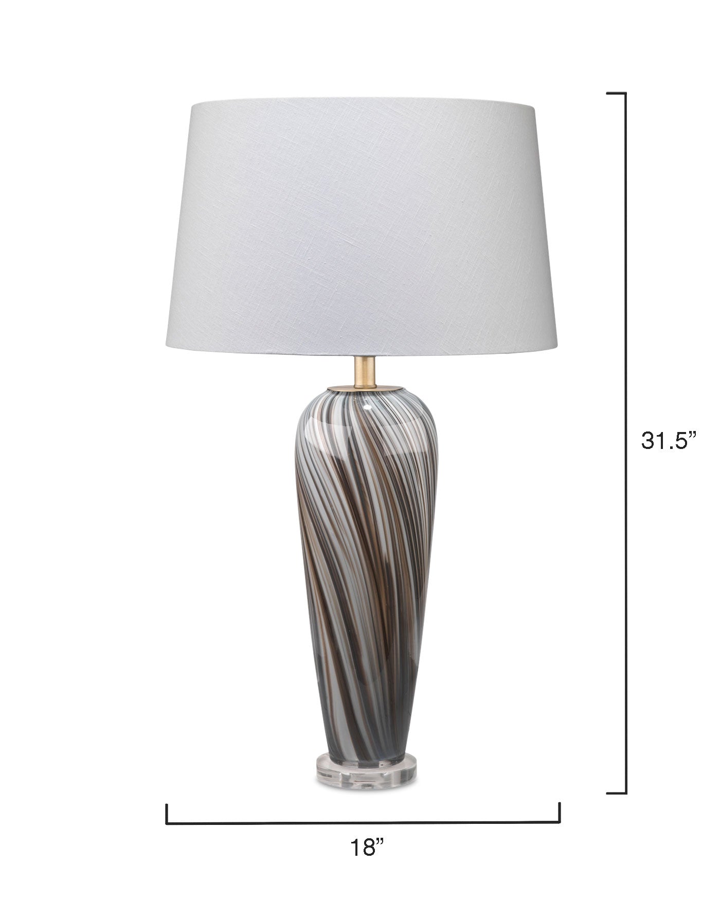 Bridgette Table Lamp in Grey & Black Swirled Glass With Cone Shade in White Linen