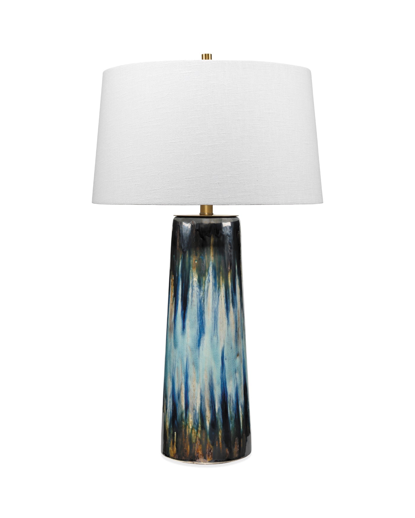 Brushstroke Table Lamp in Aqua, Dark Blue & Metallic Ombre Reactive Glaze Ceramic