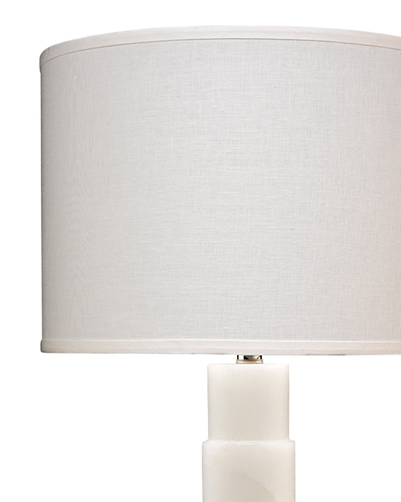 Caspian Table Lamp in White Alabaster With Classic Drum Shade in White Linen