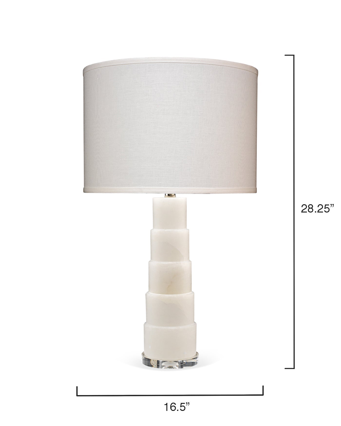 Caspian Table Lamp in White Alabaster With Classic Drum Shade in White Linen